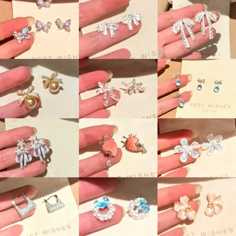 Orecchini a Bottone a Cuore Minimalisti Coreani in Rame Perno in Argento Sterling 925 Smalto Olio di Goccia Strass Gioielli