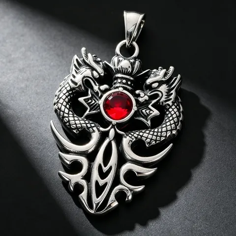 Vintage Stainless Steel Chinese Zodiac Dragon Pendant Necklace For Men Women Hip Hop Retro Rhinestone Dragon Jewelry Gift
