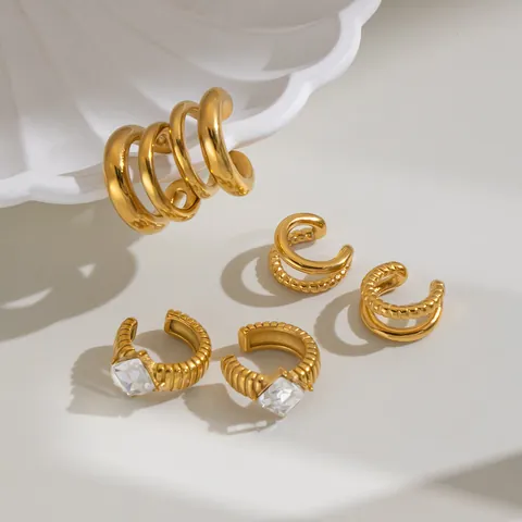 Orecchini a Clip Minimalisti in Acciaio Inossidabile Placcato Oro 18K Vintage Francese per Donna Gioielli Geometrici con Strass