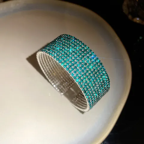 Vintage Multilayer Rhinestone Elastic Open Bangle Bracelet Copper Geometric Round Crystal Cuff Bracelet For Women Luxury Party Jewelry