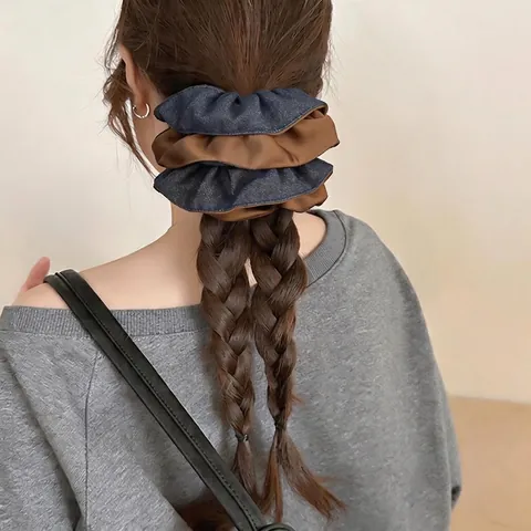 Vintage Υφασμάτινο Ακρυλικό Κλιπ Μαλλιών Scrunchie Denim Υφή Ελαστικό Μαλλιών Κομψός Φιόγκος Τσιμπιδάκι για Γυναίκες Αξεσουάρ
