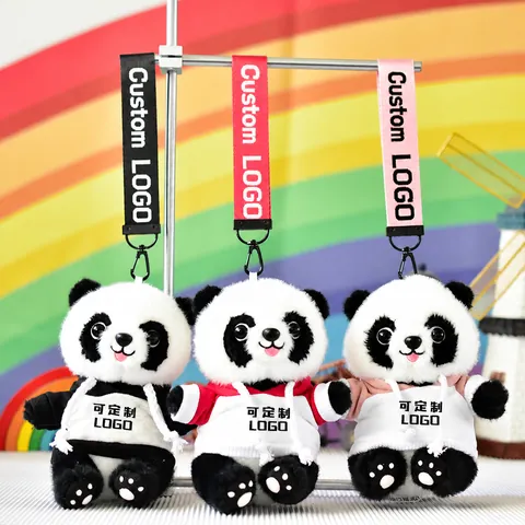 Cute Panda Plush Toy Wearing Colorblock Hoodie With Colorful Lanyard Soft Stuffed Animal Doll Hanging Ornament For Gift