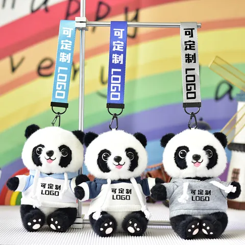 Cute Panda Plush Toy Wearing Colorblock Hoodie With Colorful Lanyard Soft Stuffed Animal Doll Hanging Ornament For Gift
