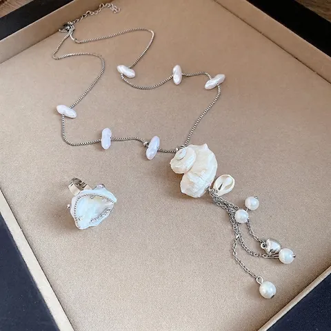 Urlaubsstil Muschel Conch Künstliche Perle Strass Legierung Halskette Und Ring Schmuck Für Damen Designer Choker Accessoire