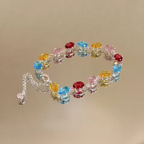 Braccialetto in Rame con Fiori in Zirconia per Donna Placcato in Oro Vero Bracciale a Catena Geometrica Colorata Gioielli di Moda Regalo