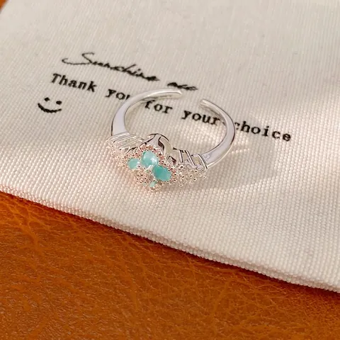 Elegant Copper Zirconia Four Leaf Clover Flower Open Ring For Women Adjustable Lucky Grass Inlaid Fashion Jewelry Finger Ring