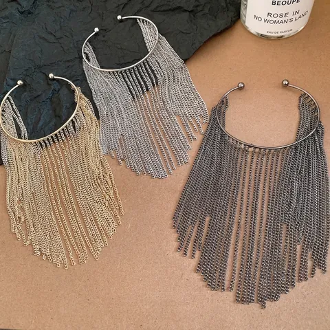 Vintage Minimalistische IJzeren Metalen Ketting Kwastje Open Armband Voor Vrouwen Retro Mode Verstelbare Arm Manchetten Sieraden Goud Zilver Zwart