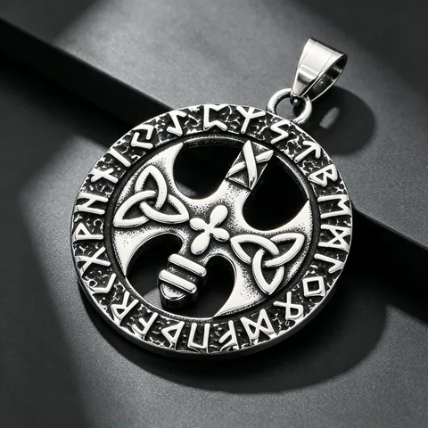Nordic Viking Celtic Rune Totem Stainless Steel Pendant Valknut Men Vintage Necklace Jewelry Accessory Round Rune Pendant