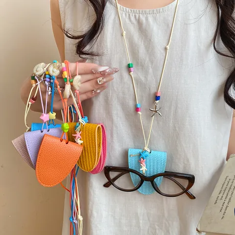 Fashion Artificial Leather Starfish Eyeglass Holder Necklace Women Portable Sunglasses Storage Clip Pendant Long Chain Jewelry