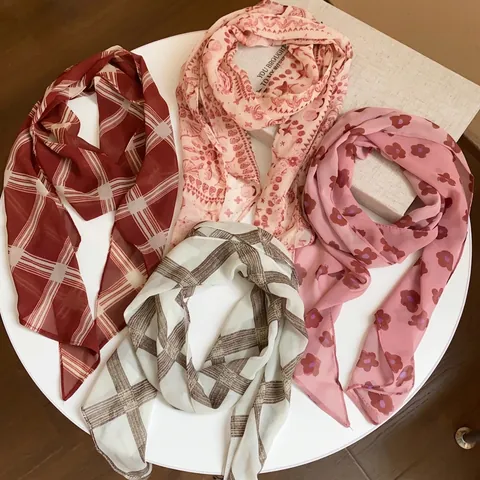 Collar De Bufanda De Gasa Estampado Retro Coreano Para Mujer Vintage Floral Rayas Cuadros Pañuelo Para El Pelo Accesorios Multiusos