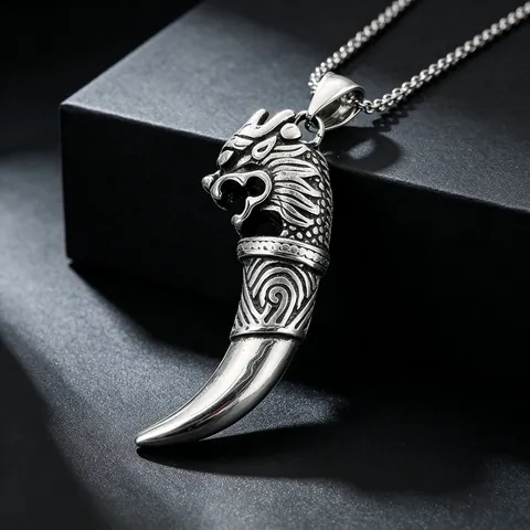 Men Stainless Steel Wolf Tooth Skull Pendant Punk Hip Hop Retro Gothic Animal Claw Pendant Only Without Chain Jewelry Gift