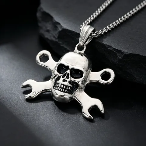 Hardcore Dark Viking Style Stainless Steel Pendant For Men Punk Street Skull Axe Baseball Bat Weapons Vintage Retro Silver Necklace Jewelry Accessories