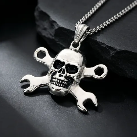 Hardcore Dark Viking Style Stainless Steel Pendant For Men Punk Street Skull Axe Baseball Bat Weapons Vintage Retro Silver Necklace Jewelry Accessories