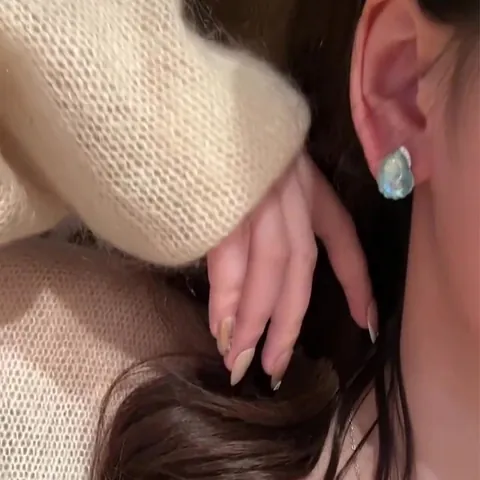 Boucles d'Oreilles Clous Conque Vert Menthe Collier Cuivre Ensemble Zirconia Incrusté Bijoux de Mode Simple pour Femmes Cadeau