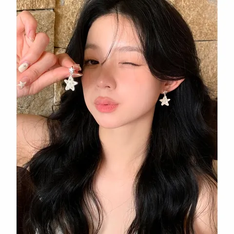 Pendientes Colgantes de Doble Estrella de Mar de Color Plata Delicados para Mujer Vacaciones en la Playa Strass Incrustado Joyería de Moda Regalo