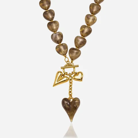 Collier avec Boucle OT en Acrylique Ambre en Acier Inoxydable pour Femmes Bijoux de Pendentif Coeur Plaqué Or de Luxe Léger