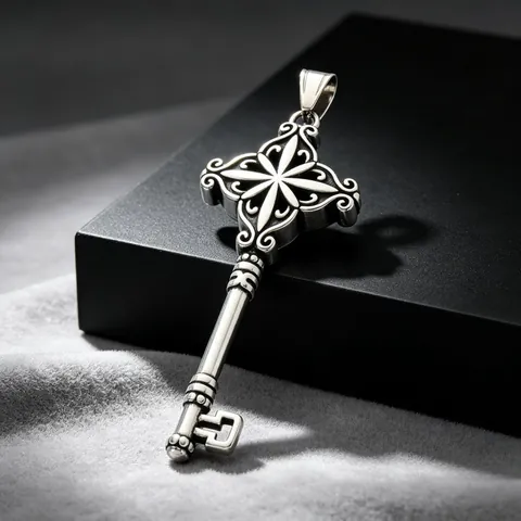 Collar con Colgante de Llave Rune Envuelto en Serpiente Gótica para Hombre Acero Inoxidable Plata Antigua Dark Retro Laberinto Cruz Joyería