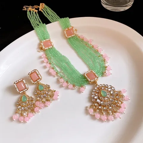 Juego de Joyas de Lujo Vintage para Mujer Geométrico Cuadrado Strass Perla Artificial Verde Menta Rosa Oro Collar Pendientes