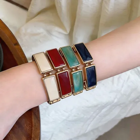 Retro Europese Stijl Oversized Rechthoek Gesplitste Armband Voor Vrouwen Hars Legering Geometrisch Niche Ontwerp Mode Sieraden Armband