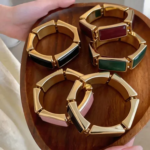 Retro Europese Stijl Oversized Rechthoek Gesplitste Armband Voor Vrouwen Hars Legering Geometrisch Niche Ontwerp Mode Sieraden Armband