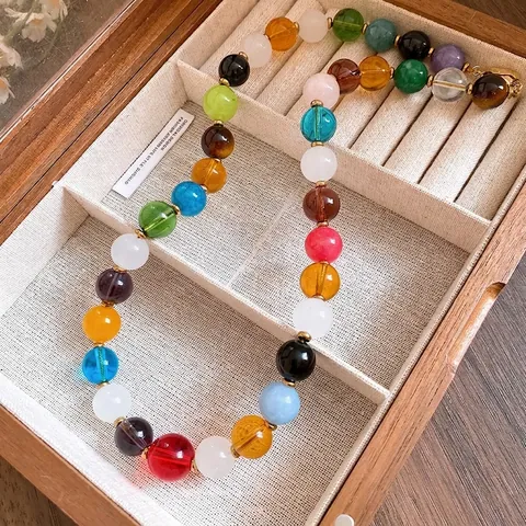 Collar de Cuentas Bohemio Colorido para Mujer Cadena de Clavícula de Cuentas de Vidrio Multicolor con Cuentas Espaciadoras de Oro Joyería