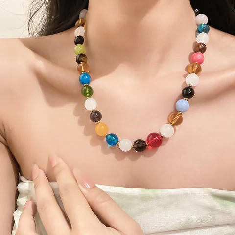 Kleurrijke Boheemse Kralenketting Voor Dames Veelkleurige Glazen Kralen Sleutelbeenketting Met Goudkleurige Afstandskralen Sieraden