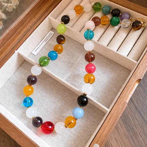 Kleurrijke Boheemse Kralenketting Voor Dames Veelkleurige Glazen Kralen Sleutelbeenketting Met Goudkleurige Afstandskralen Sieraden