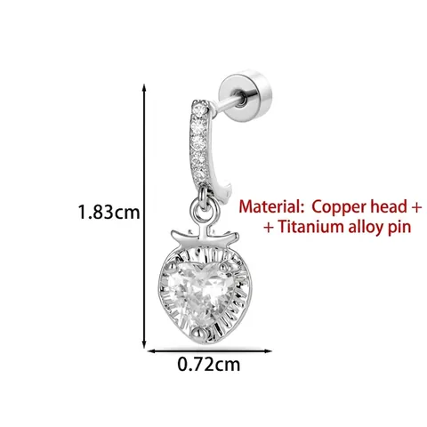 Boucles d'Oreilles Clous Fraise Douce Coeur en Zirconia et Alliage de Titane Bijoux de Piercing Pendants pour Femme
