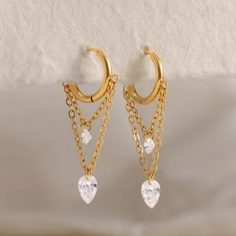 18K Vergoldete Edelstahl Quasten Creolen Für Damen Weiße Strass Hängeohrringe Klassischer Designer Schmuck