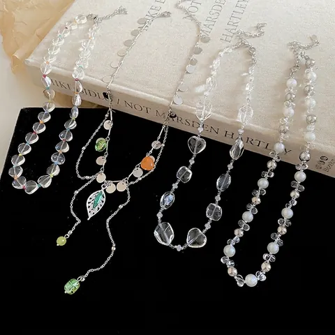French Style Artificial Pearl Beaded Necklace For Women Summer Cool Glass Beads Elegant Choker Handmade Niche Design Necklaces Jewelry
