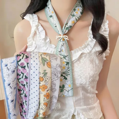 Vacation Style Floral Polyester Fabric Choker Necklace For Women Spring Summer Sweet All-match Decorative Resin Flower Pendant Neck Accessory