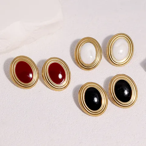 Orecchini a Bottone Ovali in Acciaio Inossidabile Vintage Francese per Donna Gioielli di Moda di Lusso Placcati in Oro