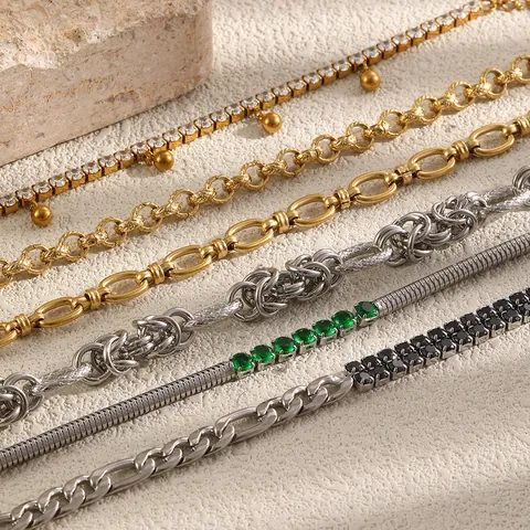 Pulseras Y Collares De Acero Inoxidable 304 Con Baño De Oro De 18k Moda De Parches Geométricos Y Rhinestones Artificiales