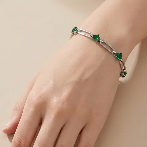 Minimalistische 304 Roestvrij Staal Ruit Strass Paperclip Ketting Armband Zoete Kleurrijke Steen Handsieraden Voor Dames