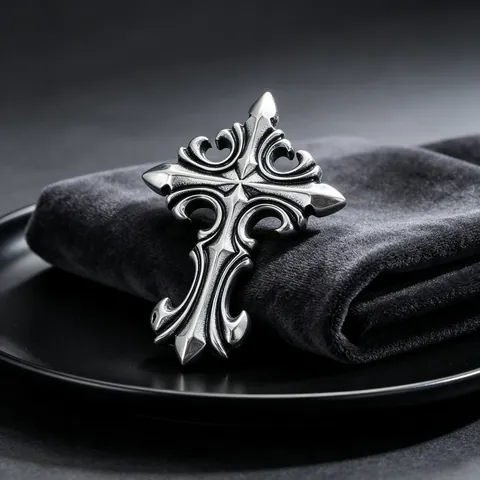 Ciondolo Croce Teschio Gotico per Uomo Intaglio Vintage Acciaio Inossidabile Punk Biker Fede Collana Ciondolo Argento Ossidato Gioielli