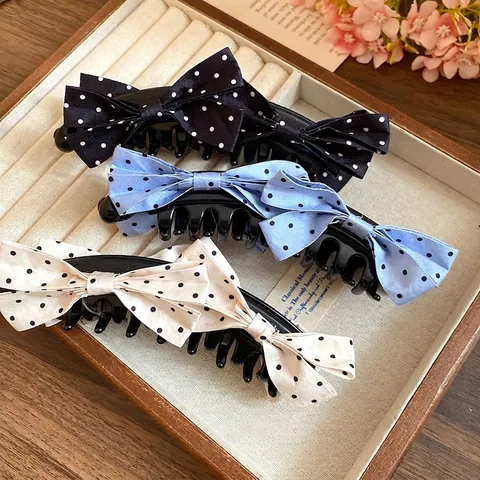 Koreanischer Stil Polka Dot Schleife Bananen-Clip Eleganter Süßer Stoff Haarspange Für Damen Täglich Dating Haarschmuck
