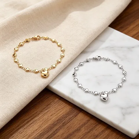 Minimalistisches Edelstahl 18K Vergoldetes Herz Anhänger Halskette Und Armband Schmuck Set Für Damen Mode Herz Gliederkette Accessoires