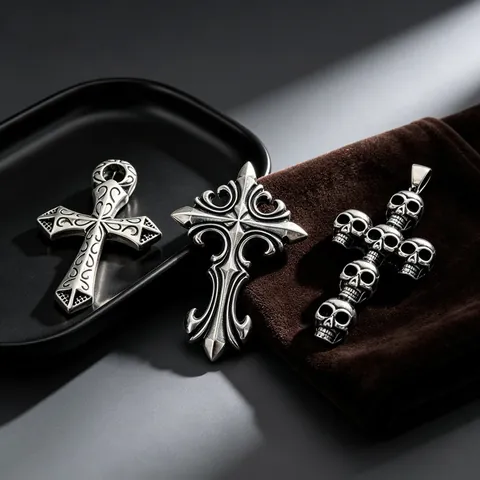 Vintage Punk Gótico Colgante Cruz Calavera de Acero Inoxidable para Hombre Retro Negro Esqueleto Colgante Collar Joyería Regalo