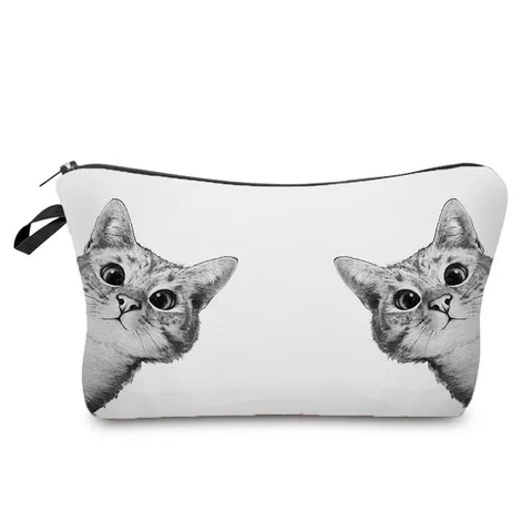 Bolsa de Maquillaje con Estampado de Gato Lindo Portátil de Poliéster Bolsa de Aseo de Viaje Impermeable Antichoque Mujer Organizador Cosmético