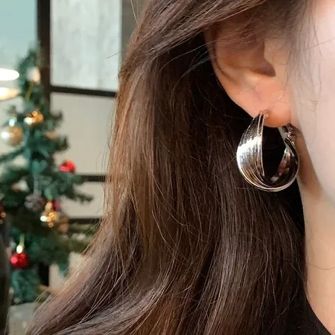 Orecchini a Cerchio in Lega Minimalisti da Donna Colore Argento Multistrato Intrecciati Geometrici Gioielli Stile Retro