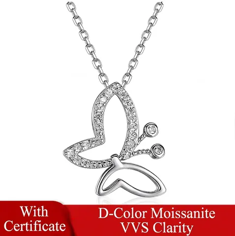 Pendentif Papillon en Argent Sterling 925 pour Femme Collier Romantique Incrusté de Zirconia Bijoux Cadeau