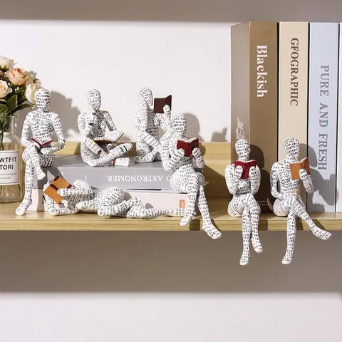 Moderna Statua in Resina Donna Che Legge Astratta Scultura Creativa Del Pensatore Con Motivo a Stampa Di Giornale Per Libreria