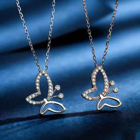 Pendentif Papillon en Argent Sterling 925 pour Femme Collier Romantique Incrusté de Zirconia Bijoux Cadeau