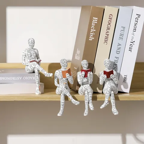 Moderna Statua in Resina Donna Che Legge Astratta Scultura Creativa Del Pensatore Con Motivo a Stampa Di Giornale Per Libreria