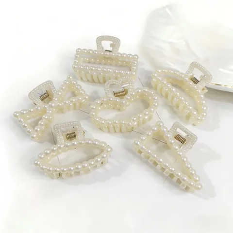 Simple Pearl Stitching Transparent Large Claw Hair Clip