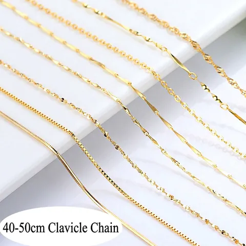 Elegant Gold Plated Copper Chain Necklaces For Women Minimalist Box Snake Water Wave Necklace Clavicle Chain Jewelry