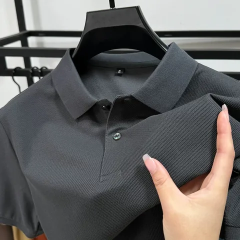 Men's Cotton Polo Shirt Summer Short Sleeve Breathable Pique Knit Top Casual Business Solid Color Lapel Shirt For Men