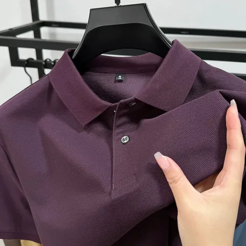 Men's Cotton Polo Shirt Summer Short Sleeve Breathable Pique Knit Top Casual Business Solid Color Lapel Shirt For Men