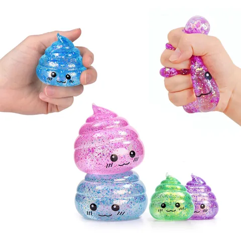 Creative Maltose Squeeze Poop Toy Cute Cartoon Expression Glitter Stress Relief Sensory Squishy Venting Toy For Adults Kids