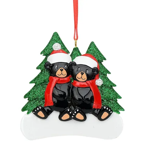Acrylic Flat Black Bear Christmas Tree Hanging Ornament Cartoon Family Bear Pendant For Home Garden Car Xmas Decor
